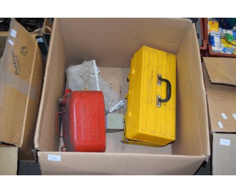 BOX OF MIXED ITEMS TO INCLUDE TOOLBOX, FUEL CAN ETC