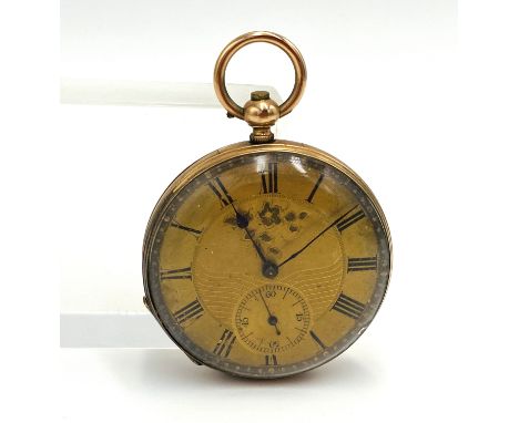A Patentlever 15 jewel pocket watch with engine turned dial and subsidiary second hand dial, in 14ct gold case, 71g. Estimate