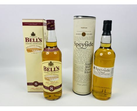 70cl Waitrose Speyside single malt Scotch whisky in presentation tin; 70cl Bell's Old Scotch Whisky in box. Estimate: £25-50