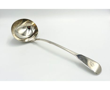 A Georgian silver ladle with engraved initial to handle, London 1821, 229g. Estimate: £120-150