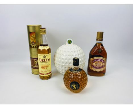 70cl Old St. Andrews Scotch Whisky, in plastic golf ball presentation box; 70cl Bell's Scotch Whisky in presentation tin; 1l 
