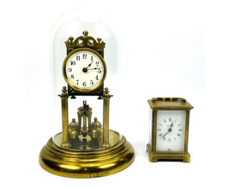 A 20th century French brass cased carriage clock timepiece, 8cms wide x 6.5cms deep x 11cms high; together with a 20th centur