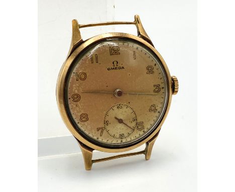 1940's Omega 15 jewel wrist watch with subsidiary second hand dial in 9ct gold case, engraved to the back, 23.5g. Estimate: £