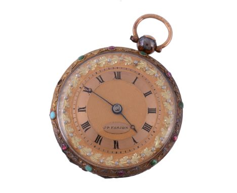 J. P. Farjon, a gold open face pocket watch, unmarked, circa 1830   J. P. Farjon, a gold open face pocket watch,   unmarked, 