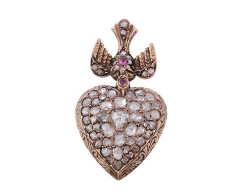 A Near Eastern late 19th century diamond and ruby St Esprit pendant   A Near Eastern late 19th century diamond and ruby St Es