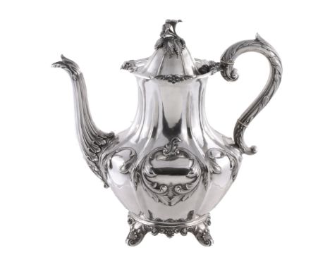 A late William IV silver lobed baluster tea pot by Charles Reily  &  George...   A late William IV silver lobed baluster tea 