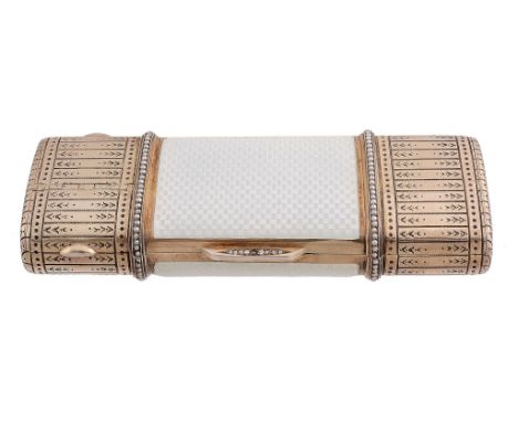 A German silver gilt and white enamel rectangular necessaire, maker's mark LR   A German silver gilt and white enamel rectang