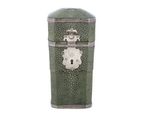 An 18th century silver mounted shagreen gentleman's etui, unmarked, circa 1770   An 18th century silver mounted shagreen gent