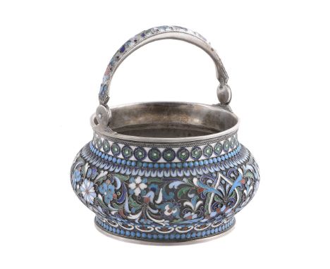 A Russian silver and cloisonne enamel circular sugar bowl by Igor Samoshin   A Russian silver and cloisonne enamel circular s