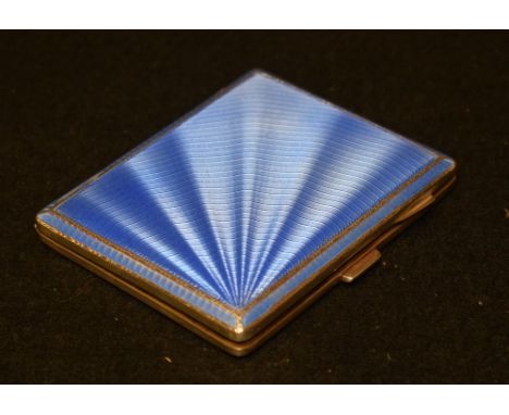 A silver guilloche enamel cigarette case, Birmingham 1931, boxed
