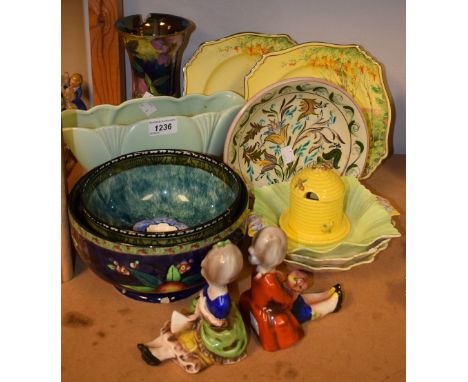 Ceramics - A pair of Goebel bookends modelled as boy and girl in period costume; a Denby Glyn Colledge pedestal dish; others 