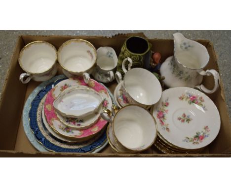 A pair of Royal Albert Moss Rose pattern breakfast cups and saucers; others Dimity Rose and Autumn Rose; other similar saucer