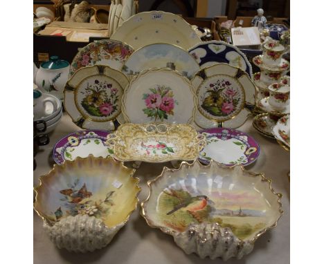 Ceramics - a Royal Crown Derby aves plate;  others Worcester, Wedgwood, etc,  a Davenport foxglove rectangular bowl;  painted