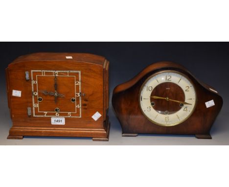 A Smiths mantel clock; another similar, Art Deco, square face (2)