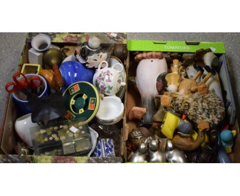 Household sundries - wooden ducks;  others;  ceramics, kitchenalia, trinket dishes, lantern etc (2 boxes)
