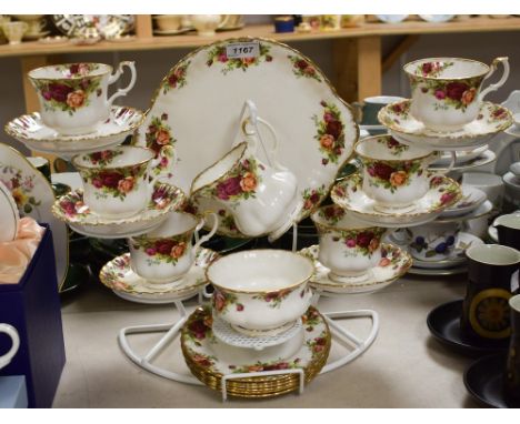 Royal Albert Old Country Roses - six cups and saucers; six side plates; cake plate; milk jug; sugar bowl 