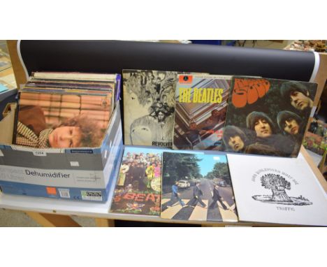 Vinyl LP records - The Beatles, Please, Please Me, Rubber Soul , Sargeant Pepper; The Rolling Stones Revolver; Traffic John B