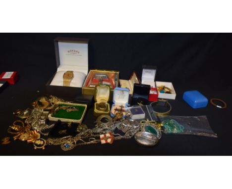 Watches and costume jewellery - a Rotary gentleman's wristwatch, boxed; a gold cased lady's wristwatch; two Rolls Royce long 