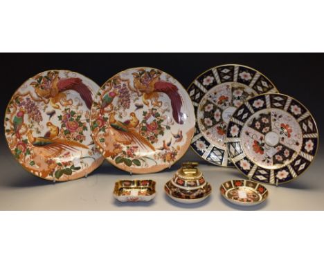 Royal Crown Derby - two 2451 Imari plates, 22cm and 27cm diameter; an 1128 table lighter; two Olde Avesbury 27cm plates; thre