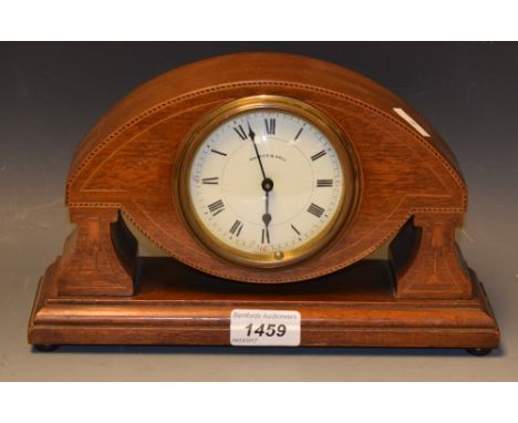 An Art Nouveau mahogany inlaid mantel clock, by Walker and Hall