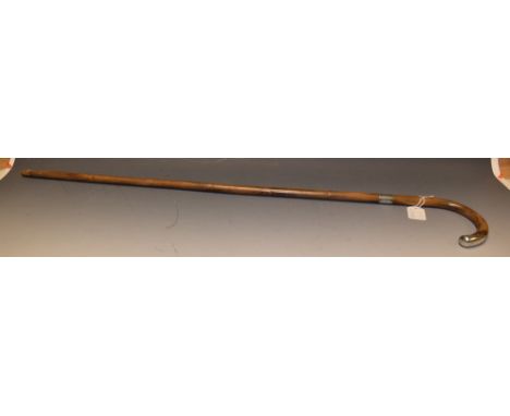 A George V silver mounted bamboo waking stick, silver band and end cap, Henry Perkins & Sons, London 1919