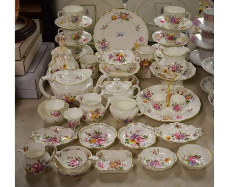 Royal Crown Derby Posies - a six-setting tea service, comprising, teapot, milk, sugar, two-tier cakestand, tea cups, saucers 