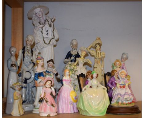 A W H Goss figure, Lady Rose, hand painted, no 770276; other decorative ceramic and resin figures 