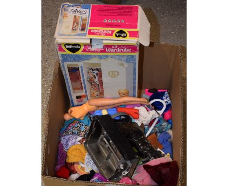 Dolls - Sindy and other doll's clothes, a wardrobe; a miniature domed travel trunk