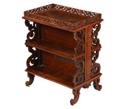 Y  A VICTORIAN ROSEWOOD TWO TIER WHATNOT SECOND HALF 19TH CENTURY  With pierced gallery, the ends with pierced brackets, marq