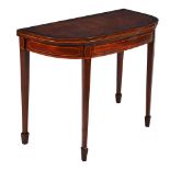 Y A GEORGE III BURRWOOD, MAHOGANY, INLAID, AND CROSSBANDED CARD TABLE, CIRCA 1800