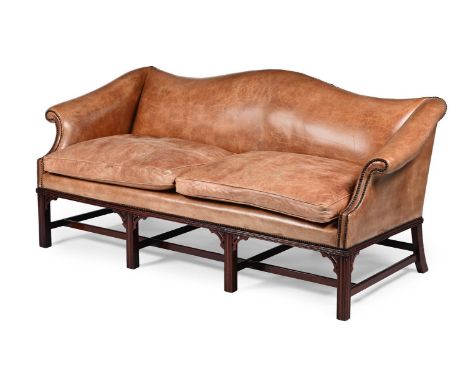 A MAHOGANY AND LEATHER UPHOLSTERED SOFA IN GEORGE III STYLE, OF RECENT MANUFACTURE 90cm high, 184cm wide, 85cm deep  Conditio