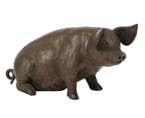 λ  ALAN R. JOHNSON (CONTEMPORARY) A COLD CAST BRONZE FIGURE OF A SOW  CONTEMPORARY  Depicted in seated position, signed to ca
