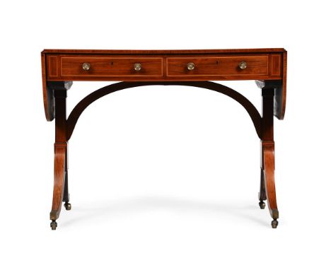 Y  A REGENCY ROSEWOOD AND SATINWOOD COSSBANDED SOFA TABLE CIRCA 1820 74.5cm high, 100cm wide, 156cm wide (open), 60.5cm deep 