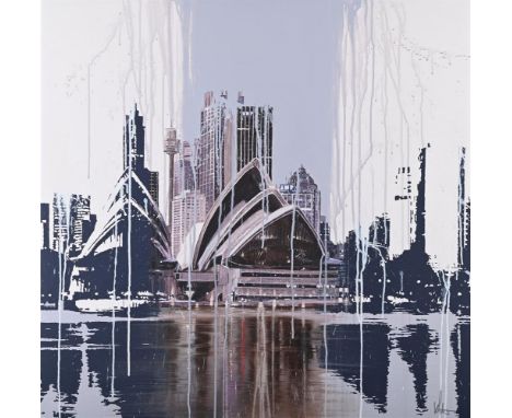 λ  KRIS HARDY (BRITISH B.1978) VIEW OF THE SYDNEY OPEN HOUSE Acrylic paint  Signed (lower left) 91.5 x 91.4cm (36 x 35 in.)  