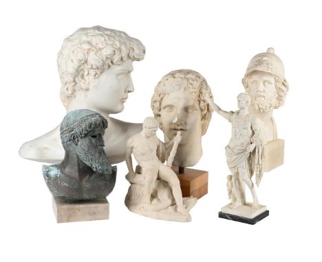 A GROUP OF SIX SCULPTURES AFTER THE ANTIQUE  20TH CENTURY Including:  Ajax, From the Pasquino group,  Augustus after the Prim