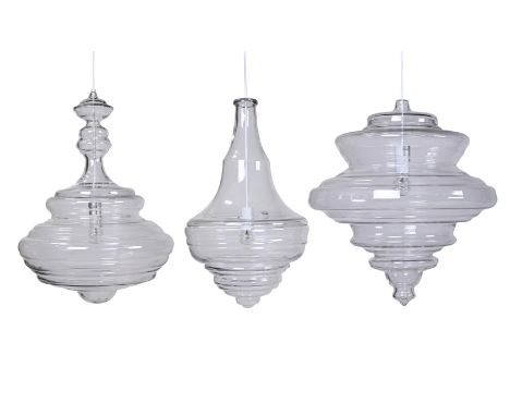 THREE HANDBLOWN GLASS LIGHT FITTINGS BY LASVIT, MODERN including the Bolshoi Theatre pendant, the Prague Estate Theatre penda