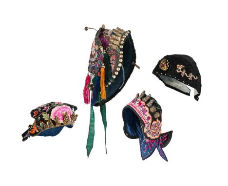 Y  A SELECTION OF CHINESE HATS 19TH AND 20TH CENTURY Including; a Chinese black silk old lady's hat with seeded pearls and co