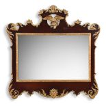 A LARGE MAHOGANY AND PARCEL GILT MIRROR IN GEORGE II STYLE, 19TH CENTURY