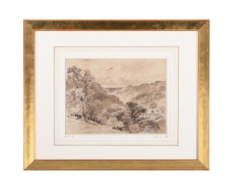 DAVID COX (BRITISH 1783-1859) DERBYSHIRE Brown ink and wash 17 x 23cm (6½ x 9 in.) Provenance: Hannah Cox, the artist's grand