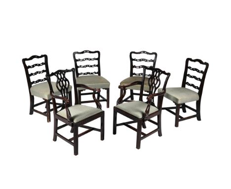 A SET OF SIX GEORGE III MAHOGANY LADDER BACK DINING CHAIRS The armchairs 94cm high, 62cm wide, 53.5cm deep; the others 93cm h