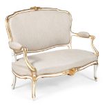 A FRENCH GILTWOOD AND PAINTED CANAPE SOFA IN LOUIS XVI STYLE, 19TH CENTURY