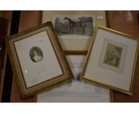 Le Blond, (19th century), after, a print, Courtship, 10 x 7cm, later mounted framed and glazed, 28 x 22cm, and a selection of