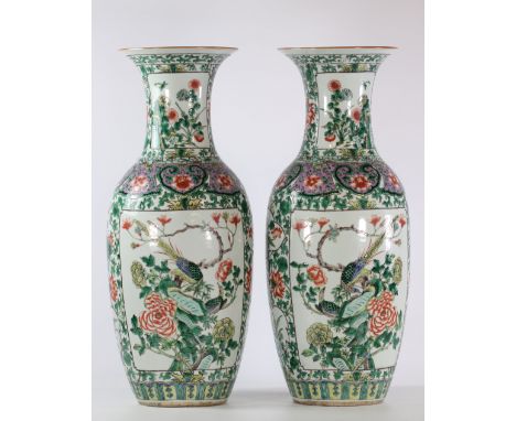 China pair of famille verte porcelain vase 19th bird decorRegion: CHINASizes: H=590mm D=240mmWeight (K): 12,6kgCondition: at 