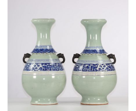 Pair of Nanjing porcelain vases, late 19th century China.Region: CHINASizes: H=430mm D=220mmWeight (K): 8kgCondition: at firs