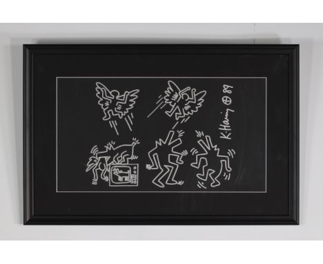 Keith Haring Untitled 1989 Silver felt-tip drawing on black paper Signed in felt-tip pen on the right"K.Haring"Sizes: Cadre H