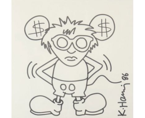 Keith Haring Andy Mouse 1986 Black felt-tip drawing on paper Signed"K. Haring" A certificate of authenticity from Frank P.Gar