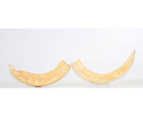 Africa Pair of carved tooth Loango Congo early 20th centurySizes: L=350mmWeight (K): 0,825kgCondition: at first glance - good