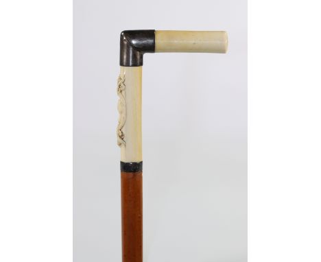 Dieppe silver and ivory mounted cane. France around 1900.Sizes: L=870mmWeight (K): 0,22kgCondition: at first glance - good co