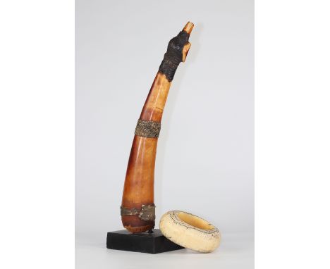Africa trunk and bracelet collected around 1900Sizes: Bracelet D=100mm Trompe L=400mmWeight (K): 0,69kgCondition: At first gl