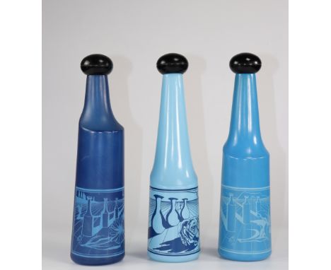 Salvador Dali"Botellas de vino" 1970-1972 Suite of three glass bottles each decorated with a different illustration, surreali